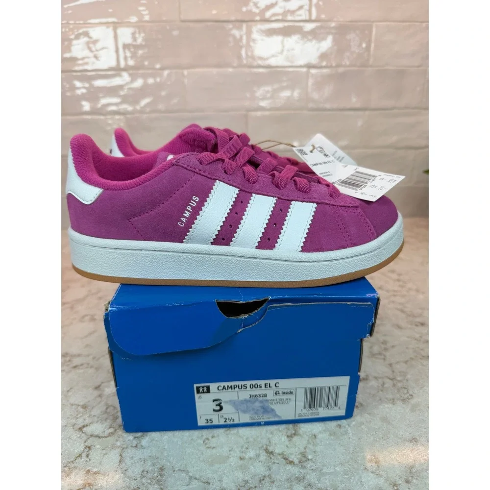 Adidas Originals Campus 00s EL C Kids Pink White Suede Sneakers JH6328 Size 3